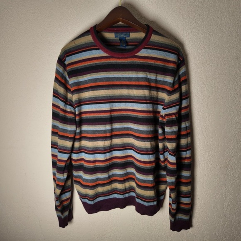 Joseph & Lyman Men's Sweater 100% Merino Wool Crewneck MULTI STRIPES SZ XL‎